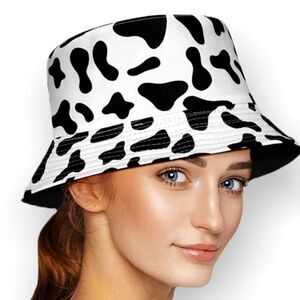 Bucket Hat cow black and white print Reversible Bucket